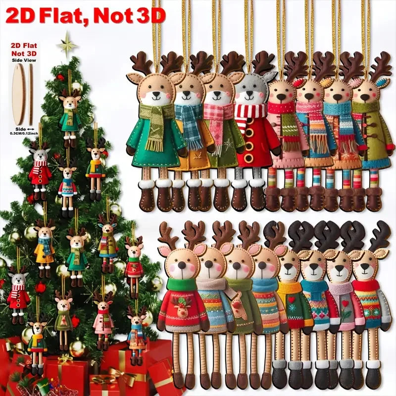 Colorful Wooden Reindeer Ornaments – 16pcs Christmas 2025 Hanging Decorations