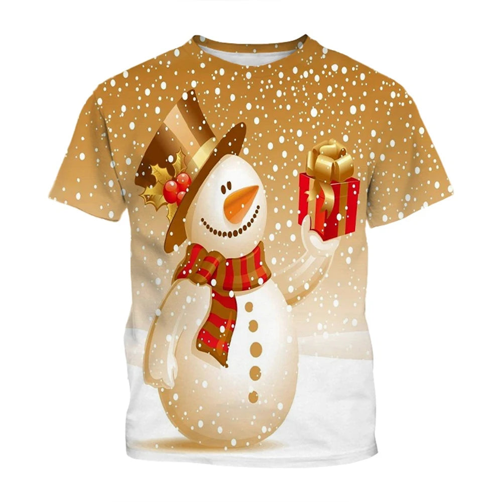 3D Christmas Pattern T-Shirt – Creative Harajuku Style Casual Holiday Top for Men & Women