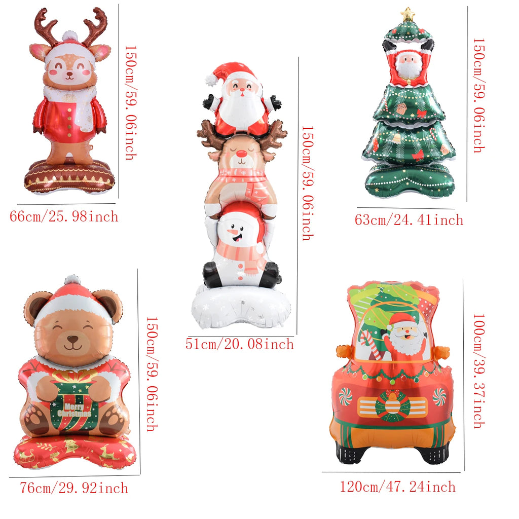 Large Christmas Balloon Set – Santa, Snowman & Elk Pedestal Decoration | Xmas Tree Party Display & New Year 2026 Decor
