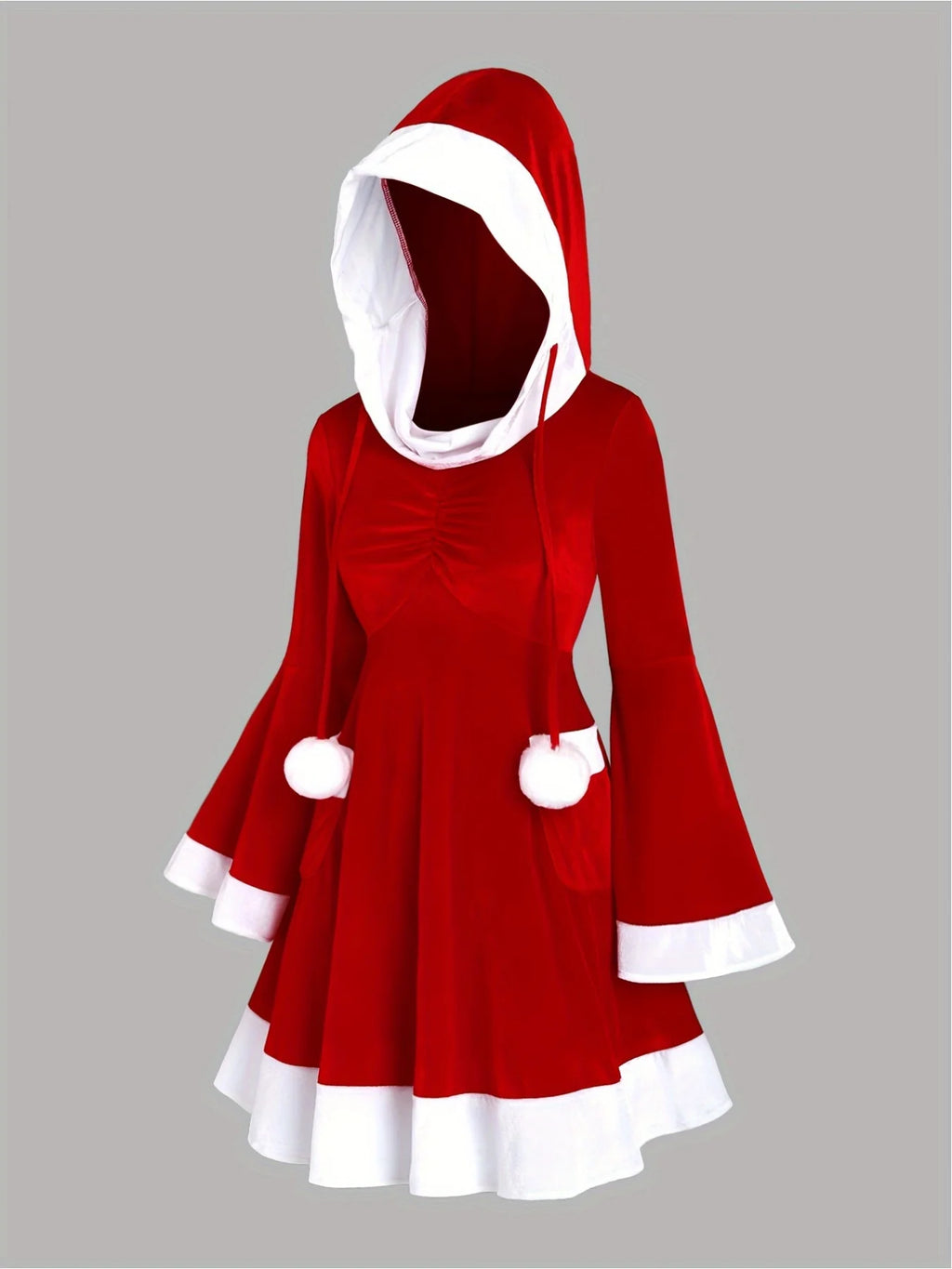 Women’s European & American Red Hooded Christmas Dress – Slim Fit Holiday Party Outfit 2025