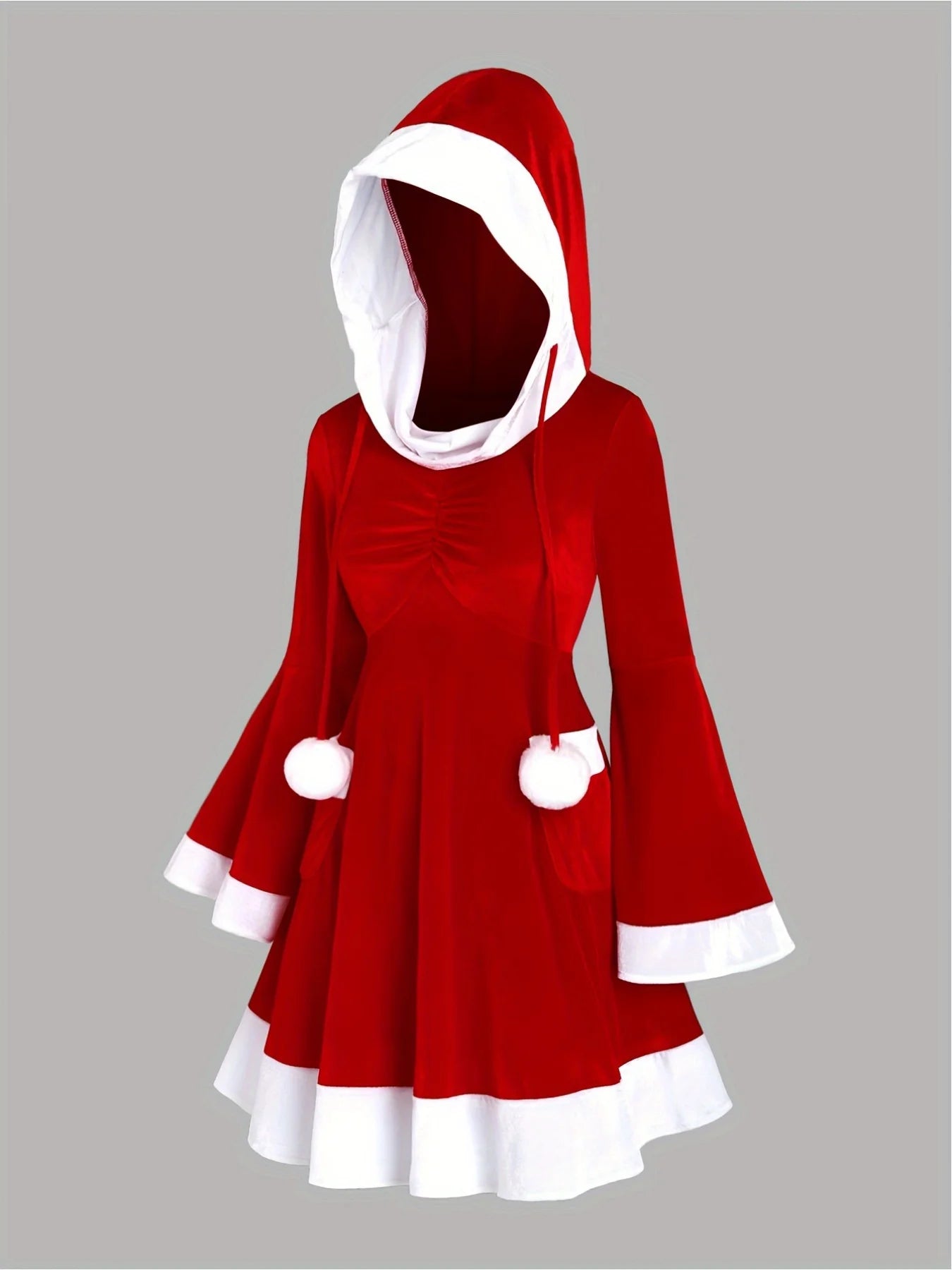 Women’s European & American Red Hooded Christmas Dress – Slim Fit Holiday Party Outfit 2025