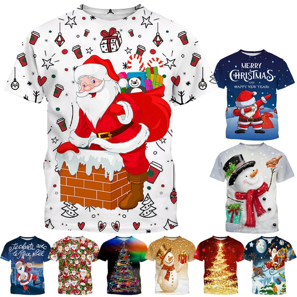 3D Christmas Pattern T-Shirt – Creative Harajuku Style Casual Holiday Top for Men & Women