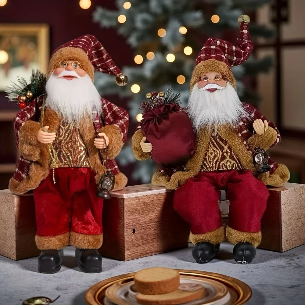 2/1 Set Red & Gold Standing and Sitting Santa Claus Statues – Luxury Christmas Decorations for 2025