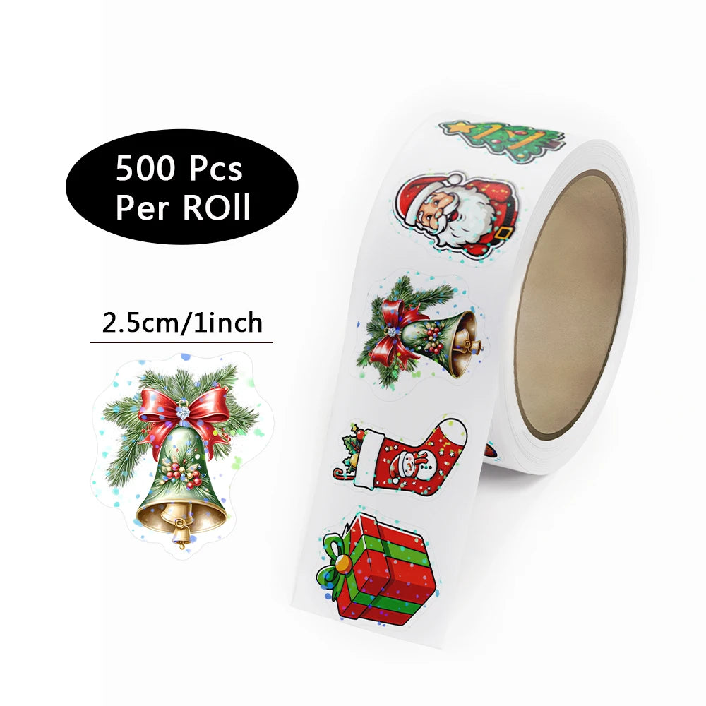 500pcs Laser Cartoon Christmas Stickers – Gift Wrapping Labels, Reward Stickers & Scrapbooking Supplies (1 Inch)