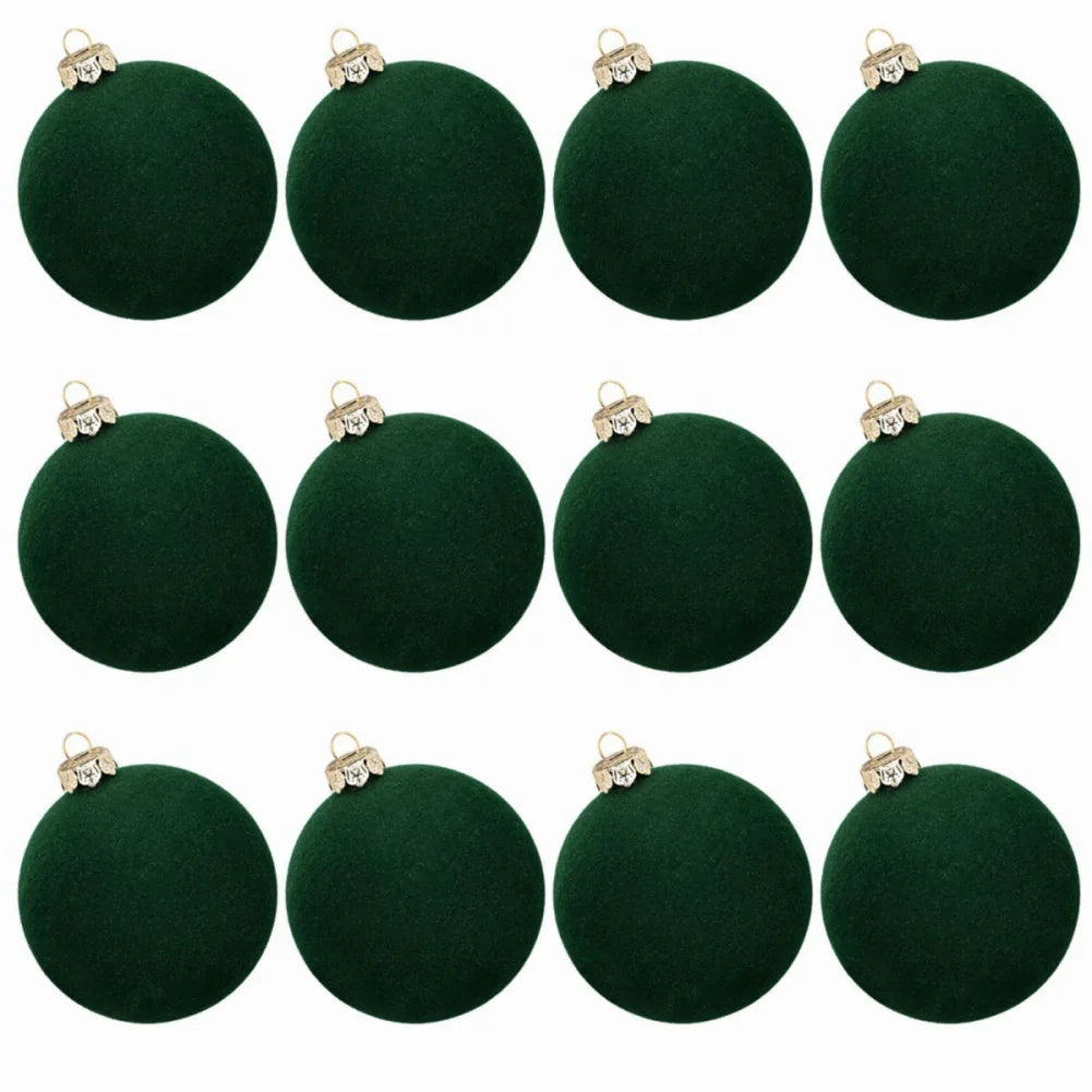 12 pcs Velvet Christmas Balls Set – 6cm Tree Ornaments with Gift Box | 2025 Xmas & New Year 2026 Decorative Baubles