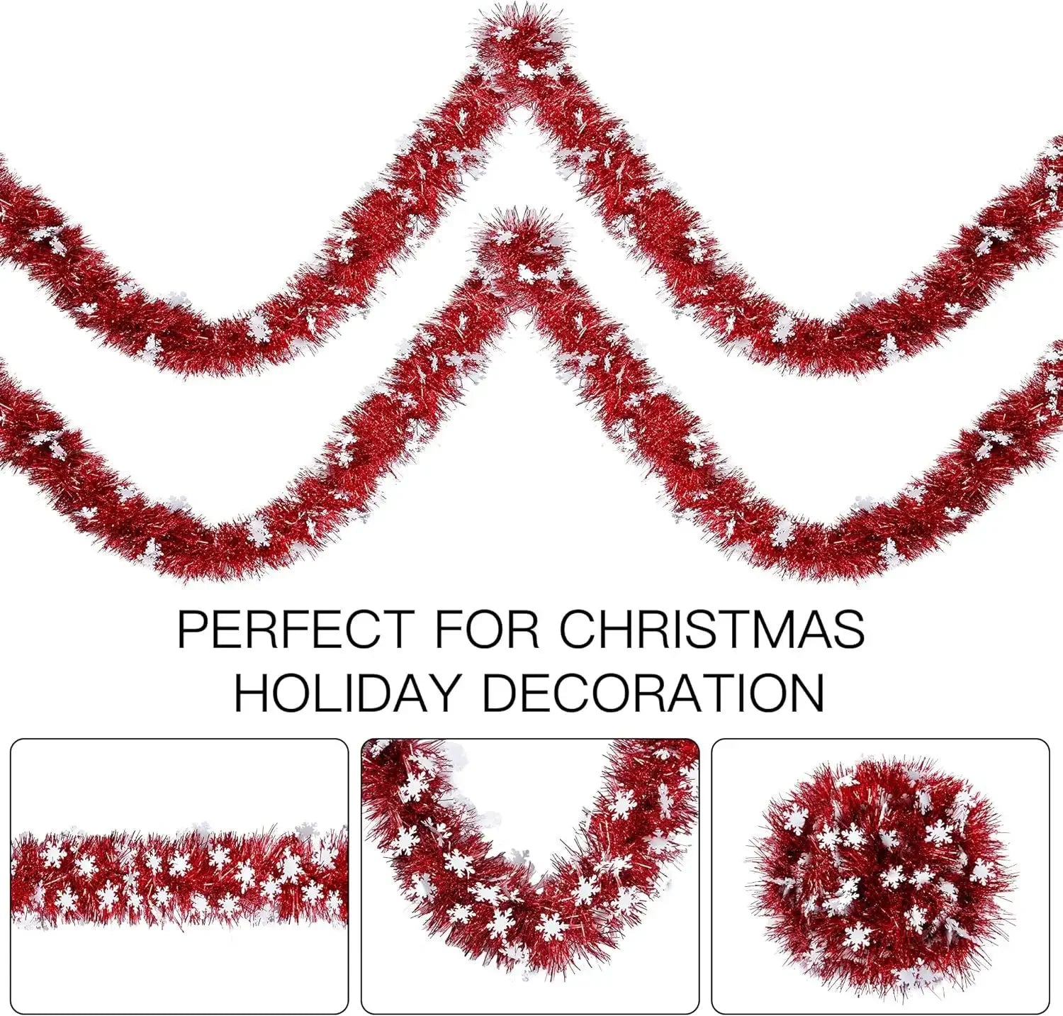 2M Christmas Snowflake Tinsel Garland – Metallic Twist Xmas Tree & Ceiling Decoration | Holiday Party & New Year 2026 Decor