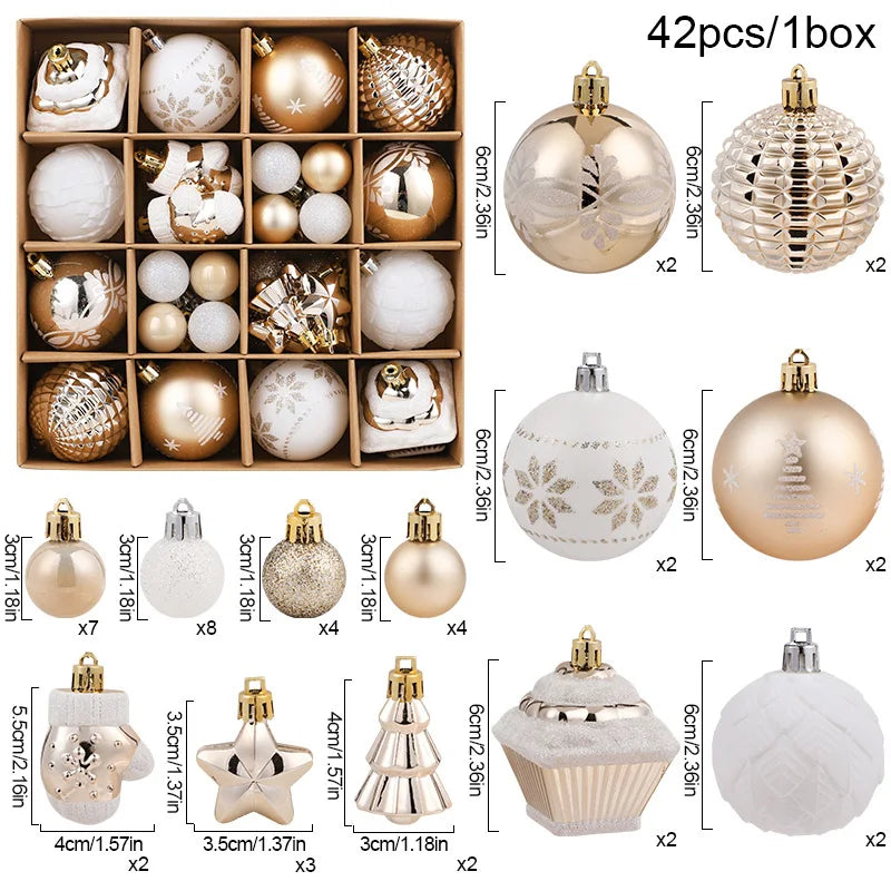 42pcs 6cm Champagne Christmas Balls – Tree Hanging Ornaments | 2025 Xmas Home & New Year 2026 Party Decorations