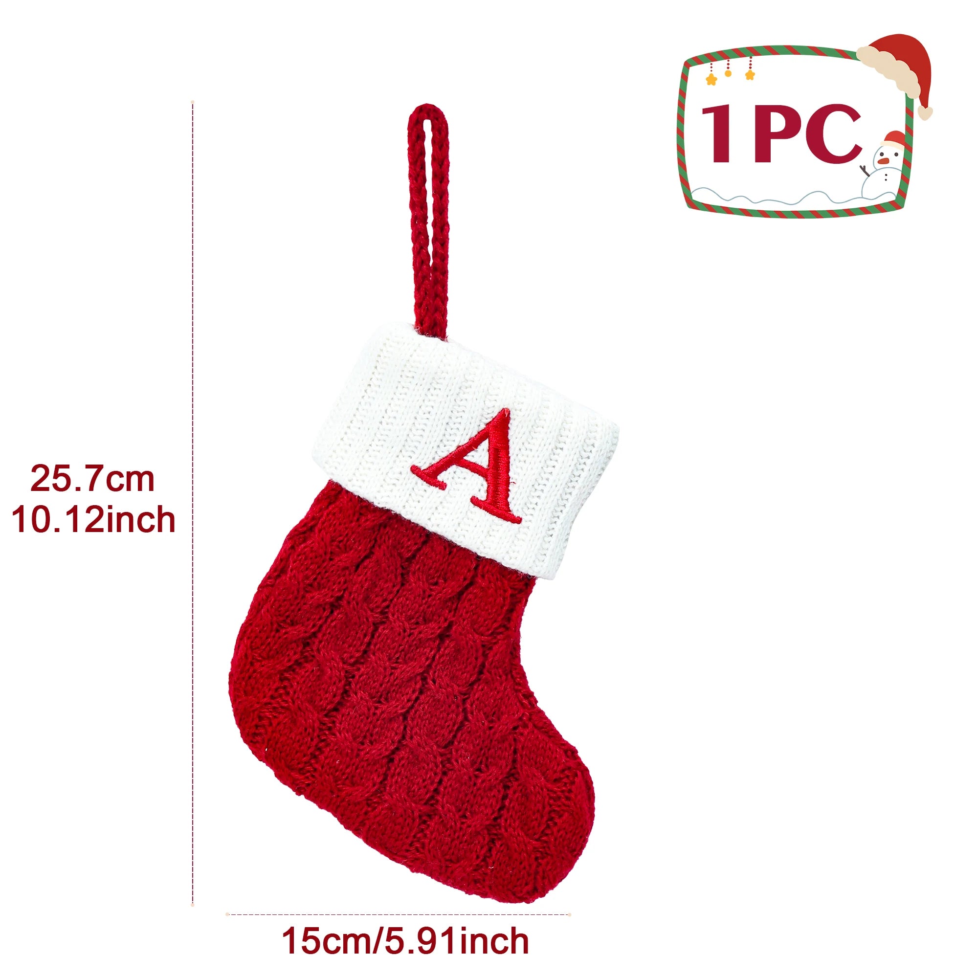 Knitted Christmas Stocking – Snowflake & Letter Design | 2025 Xmas Tree Hanging Socks Home Decor & New Year 2026 Gift