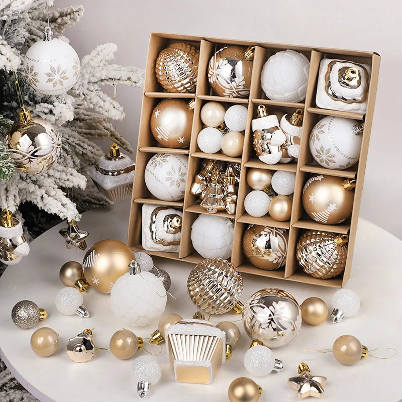 42pcs 6cm Champagne Christmas Balls – Tree Hanging Ornaments | 2025 Xmas Home & New Year 2026 Party Decorations
