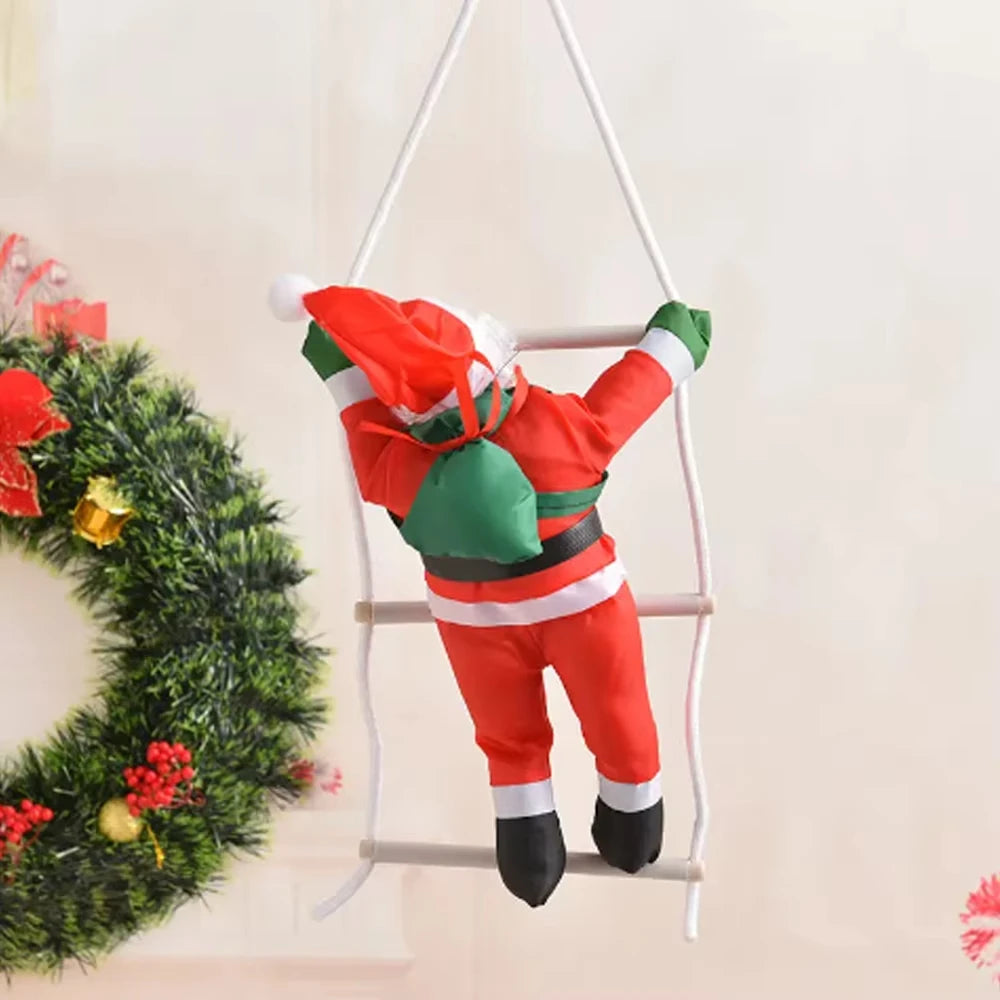2025 Santa Claus Climbing Ladder Decoration – 25cm Hanging Doll | Xmas Tree, Wall & Window Ornament for Home & New Year