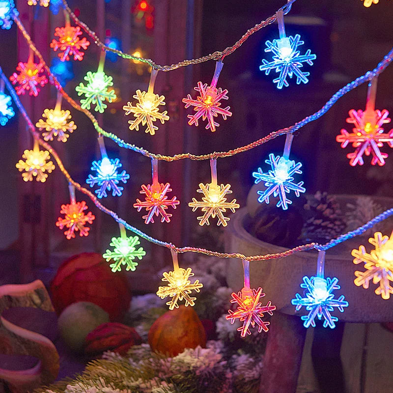 Snowflake LED String Lights – 1.5M 10LED / 3M 20LED Fairy Garland | Xmas 2025 Home, Wedding & Party Decoration