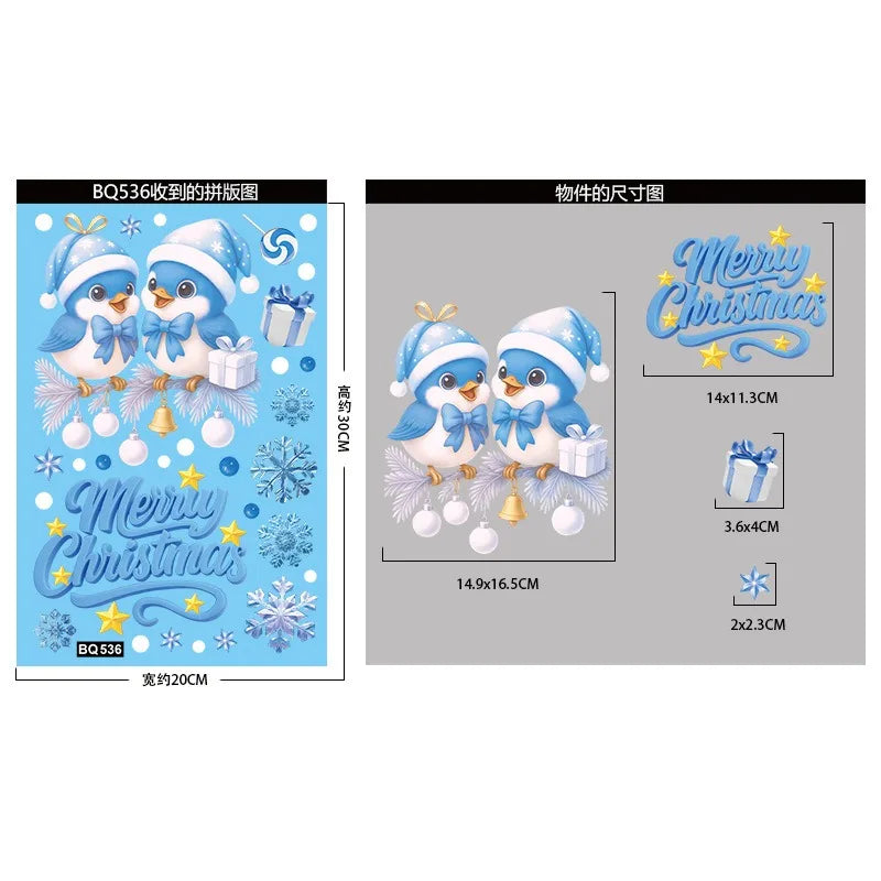 Christmas Blue Snowman Window Stickers – Santa, Elk & Snowflake Decals | Merry Christmas 2025 & Happy New Year 2026 Decor