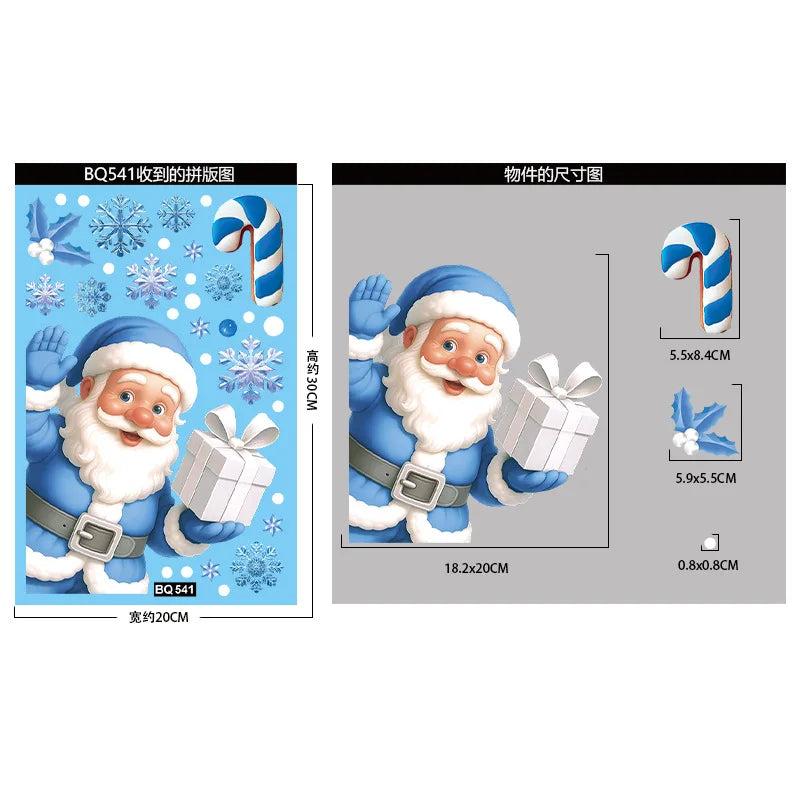 Christmas Blue Snowman Window Stickers – Santa, Elk & Snowflake Decals | Merry Christmas 2025 & Happy New Year 2026 Decor