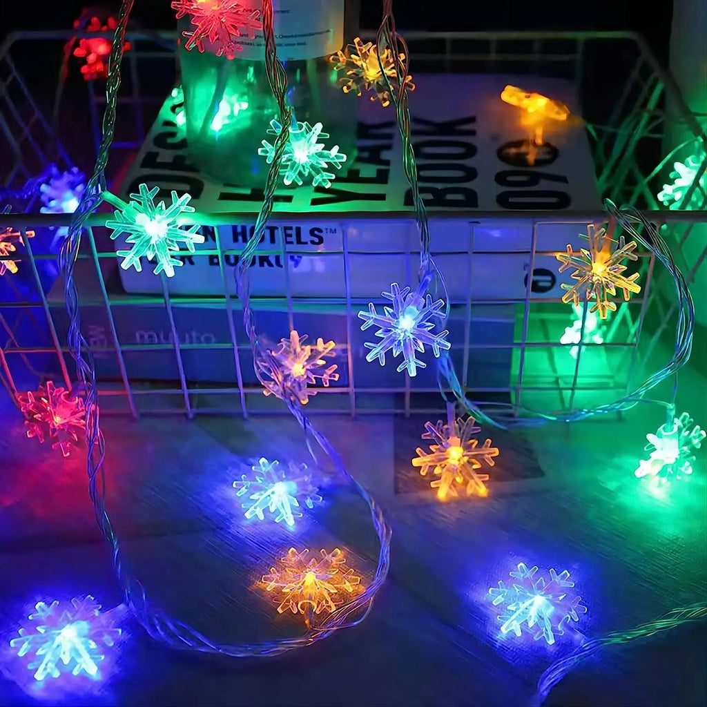 Snowflake LED String Lights – 1.5M 10LED / 3M 20LED Fairy Garland | Xmas 2025 Home, Wedding & Party Decoration