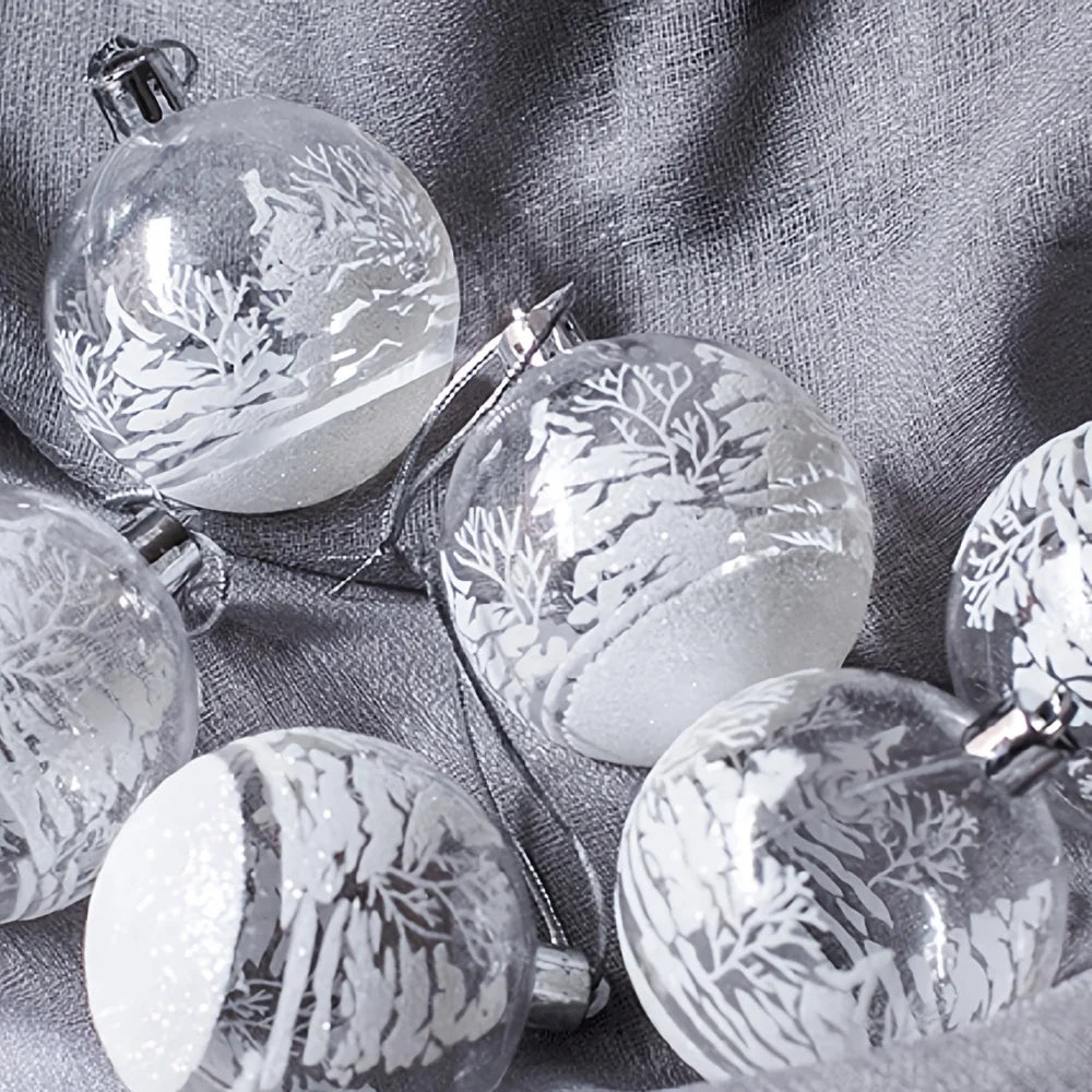 6cm Round Snowflake Christmas Balls – Glitter Tree Ornaments Set | Xmas Hanging Decorations for Home & Party 2025