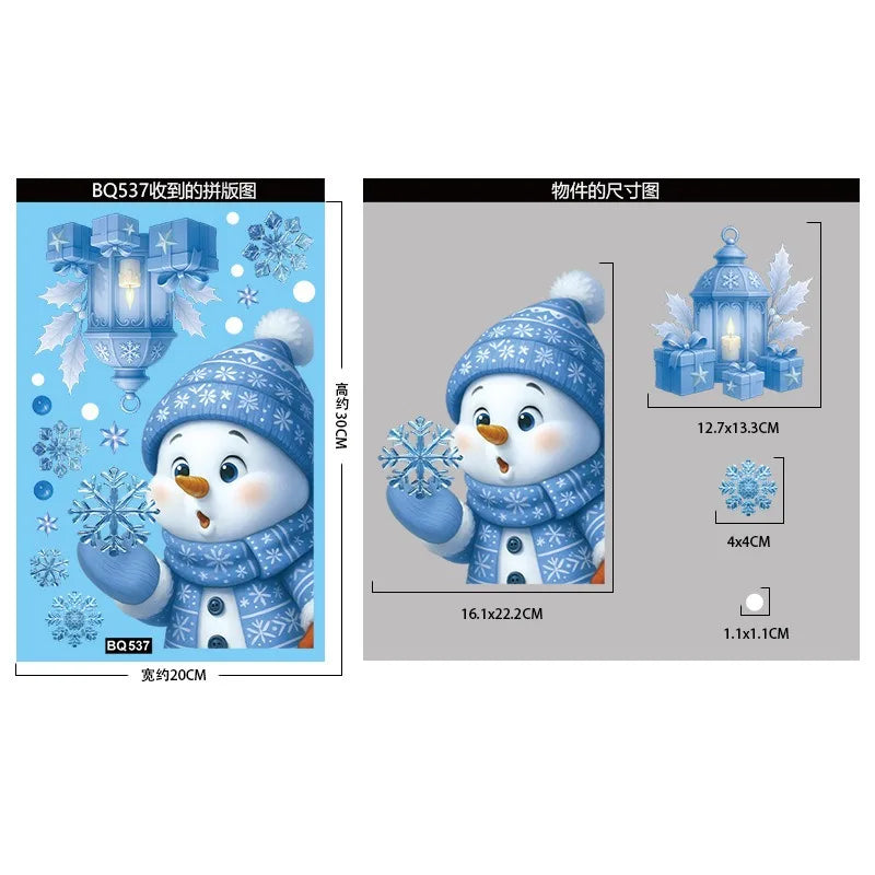 Christmas Blue Snowman Window Stickers – Santa, Elk & Snowflake Decals | Merry Christmas 2025 & Happy New Year 2026 Decor