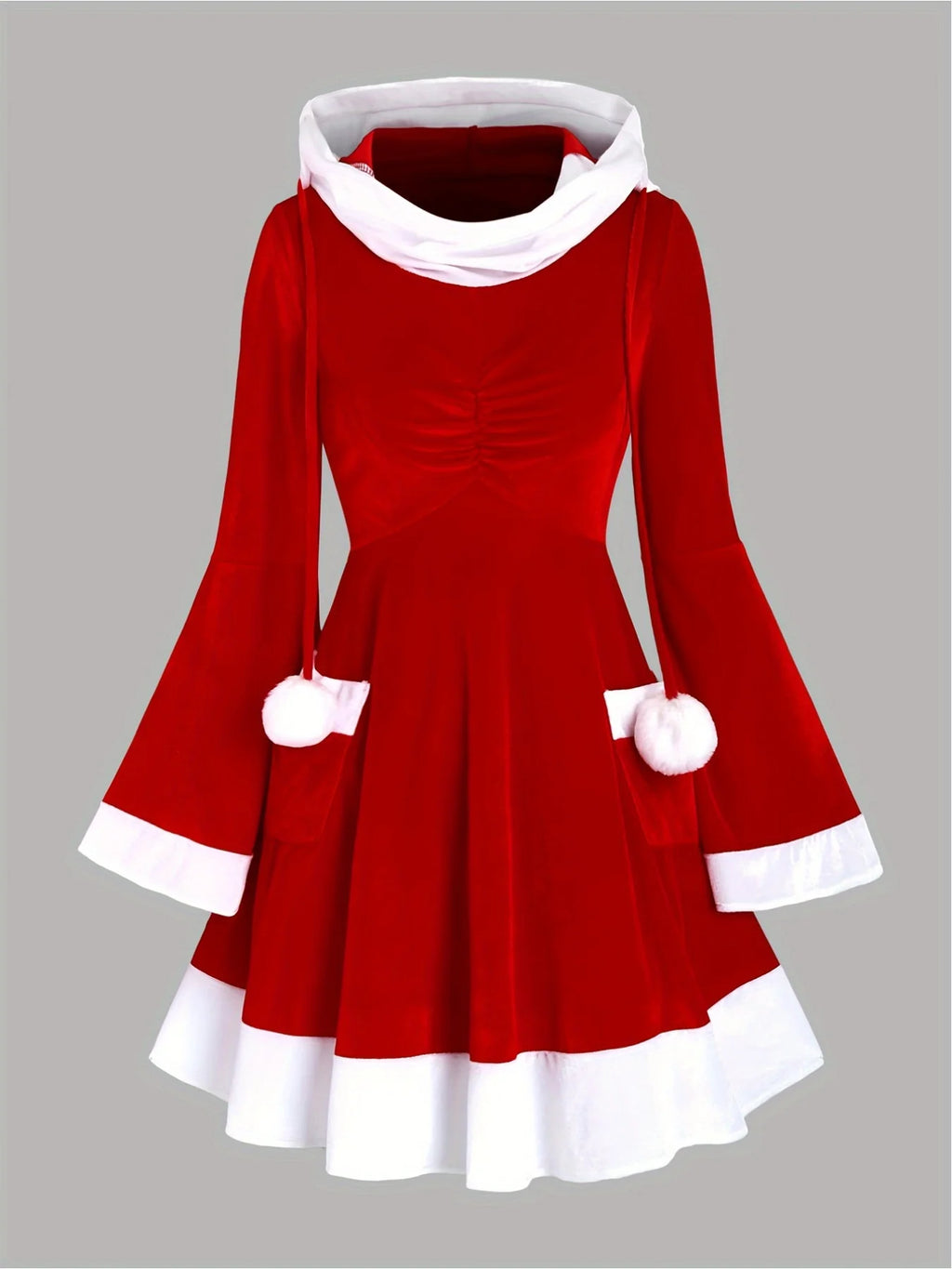 Women’s European & American Red Hooded Christmas Dress – Slim Fit Holiday Party Outfit 2025