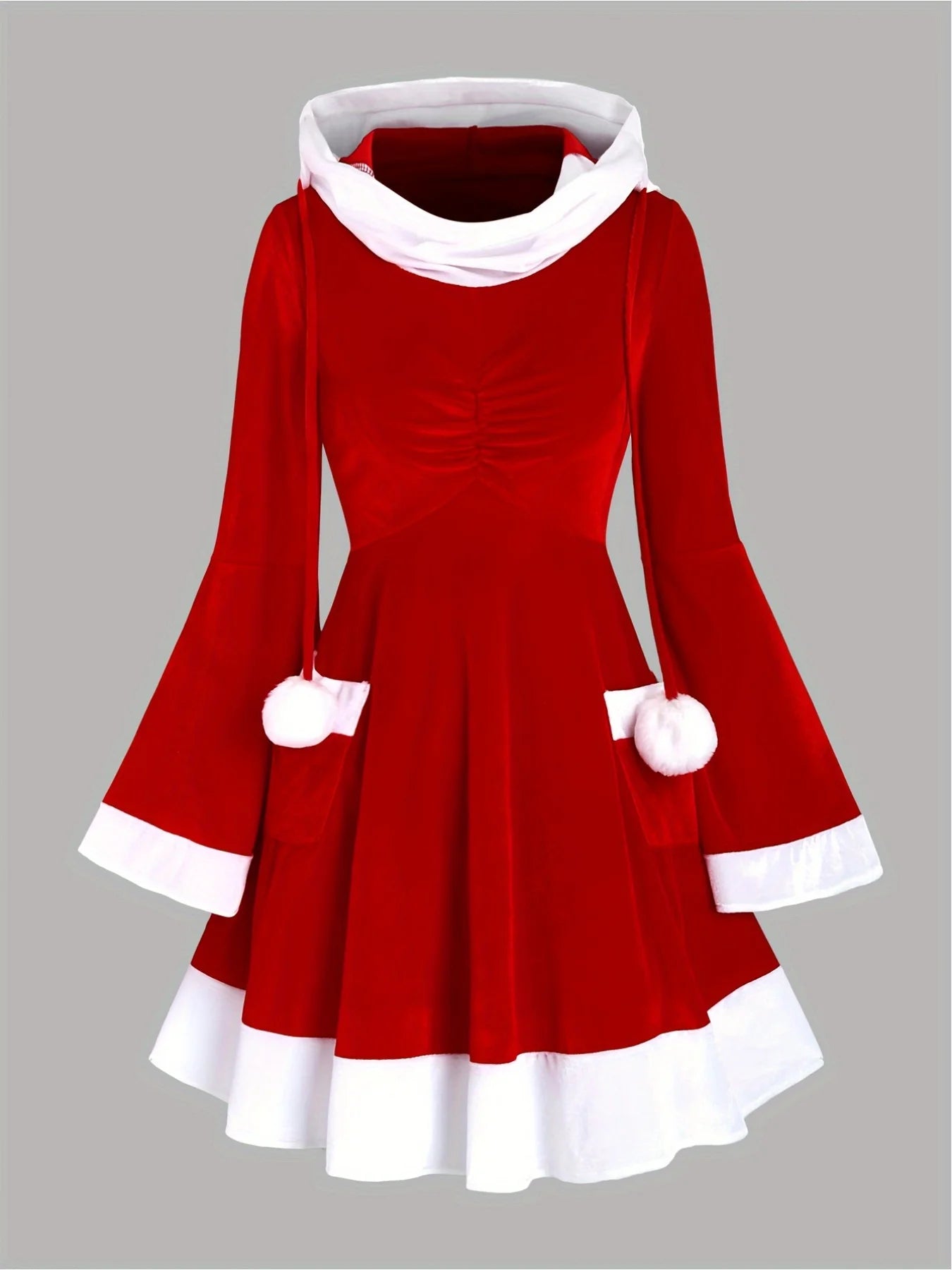 Women’s European & American Red Hooded Christmas Dress – Slim Fit Holiday Party Outfit 2025