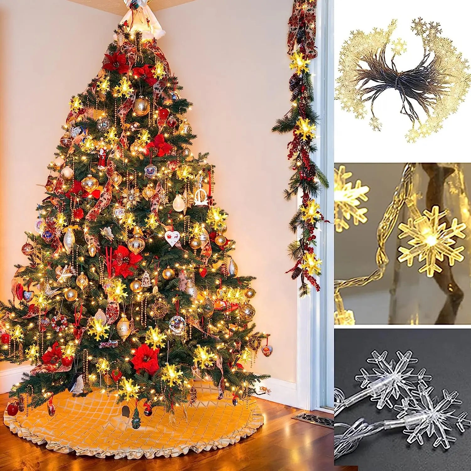 Snowflake LED String Lights – 1.5M 10LED / 3M 20LED Fairy Garland | Xmas 2025 Home, Wedding & Party Decoration