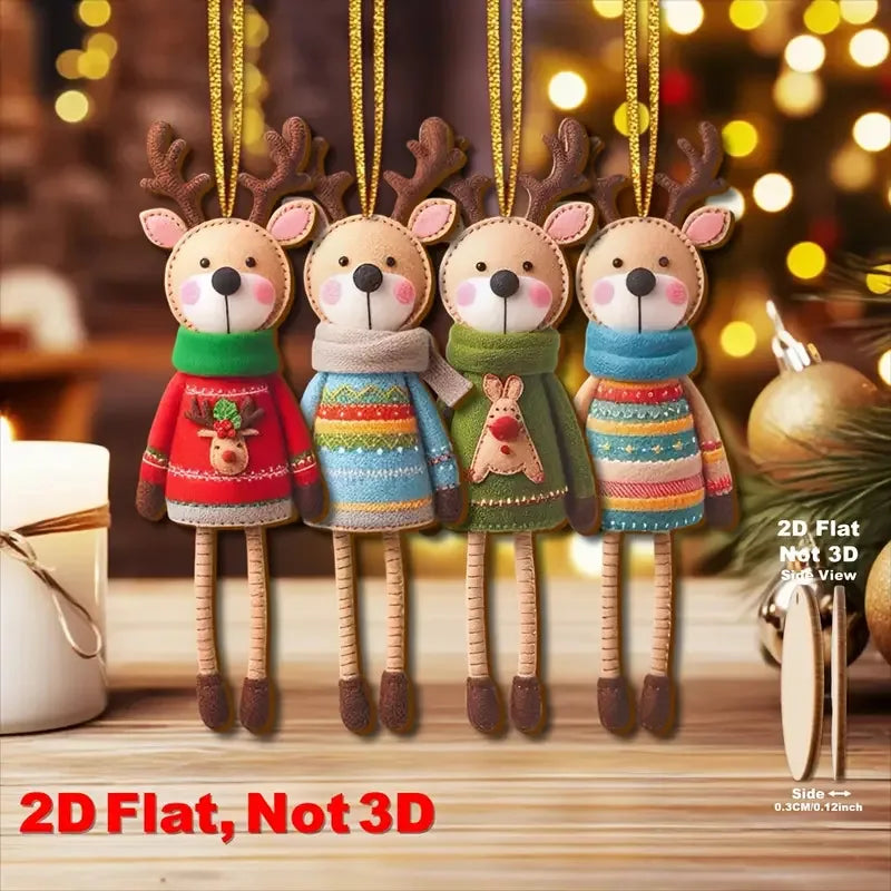 Colorful Wooden Reindeer Ornaments – 16pcs Christmas 2025 Hanging Decorations