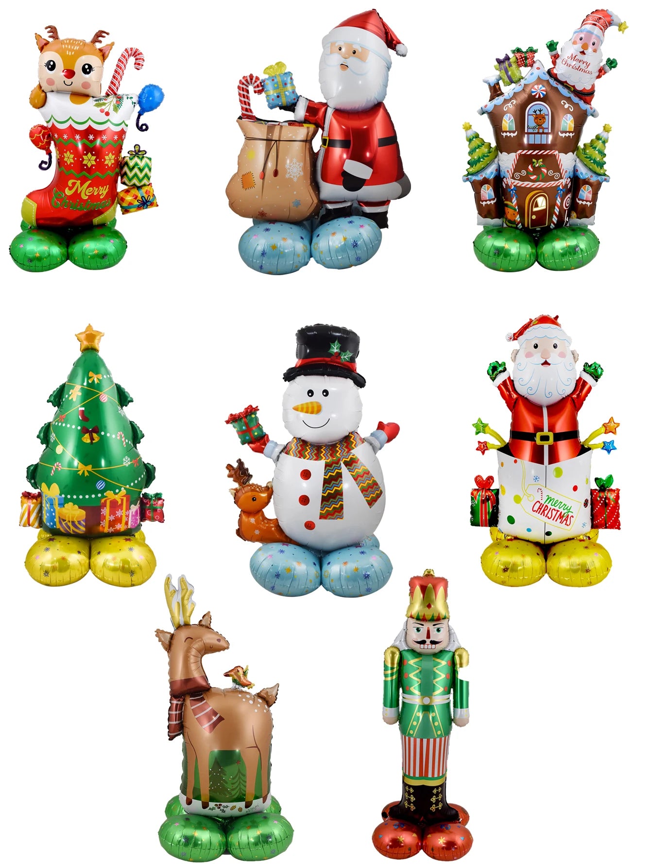 Large Christmas Balloon Set – Santa, Snowman & Elk Pedestal Decoration | Xmas Tree Party Display & New Year 2026 Decor