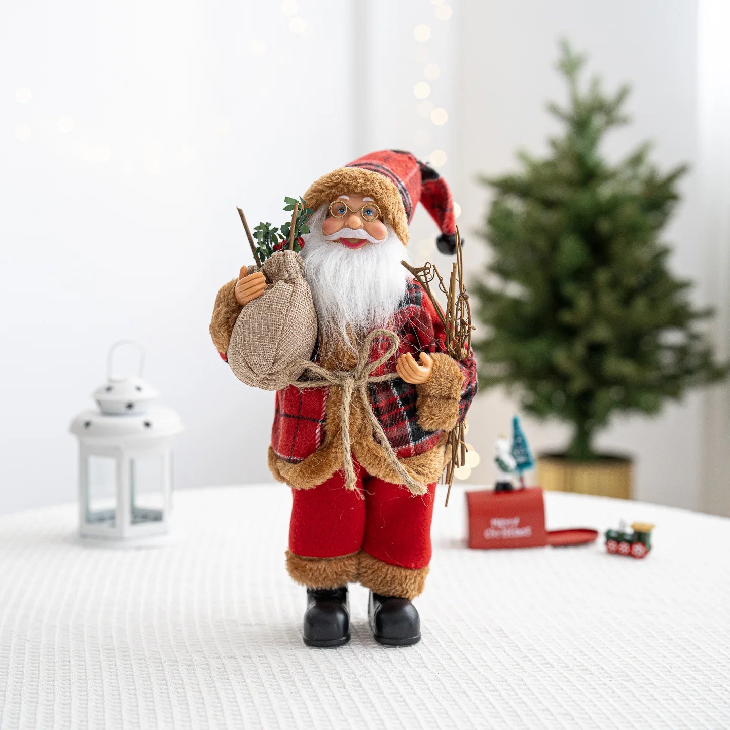 30cm Santa Claus Figurine with Christmas Backpack – Creative Standing Old Man Doll Ornament 2025