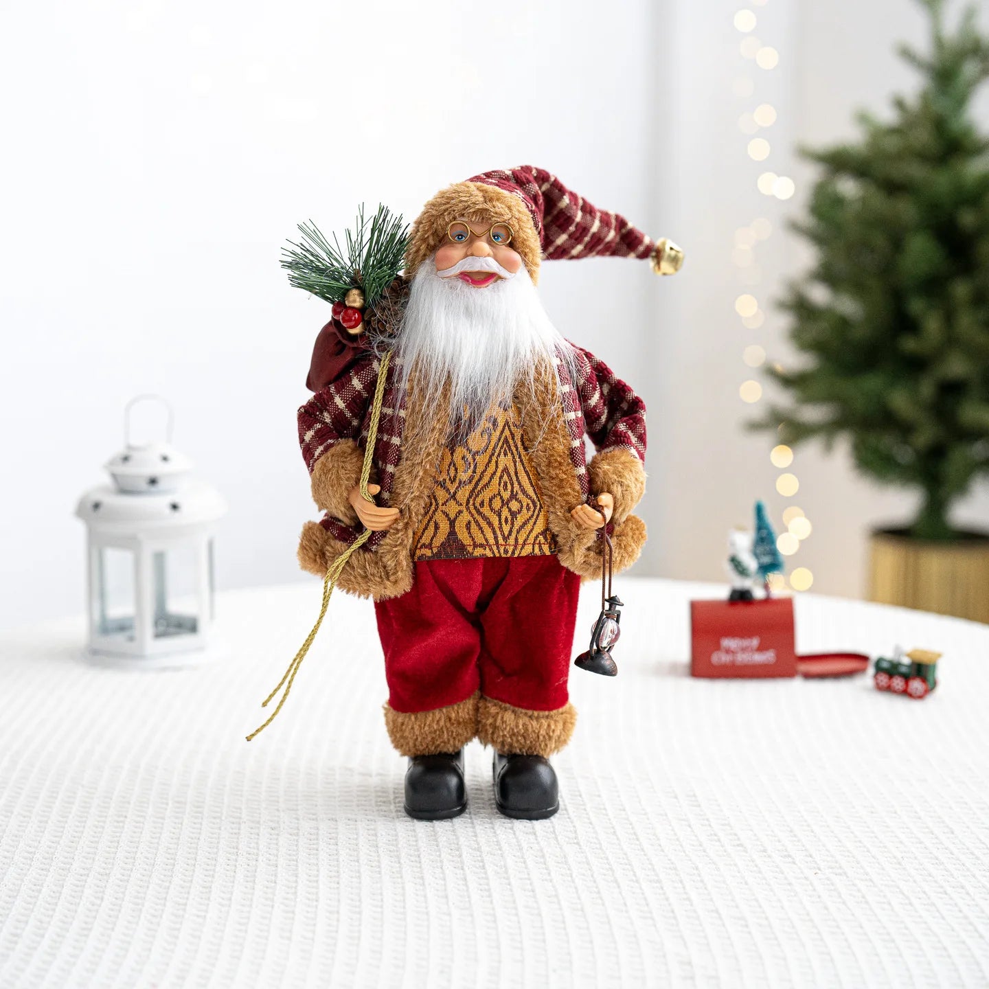 30cm Santa Claus Figurine with Christmas Backpack – Creative Standing Old Man Doll Ornament 2025