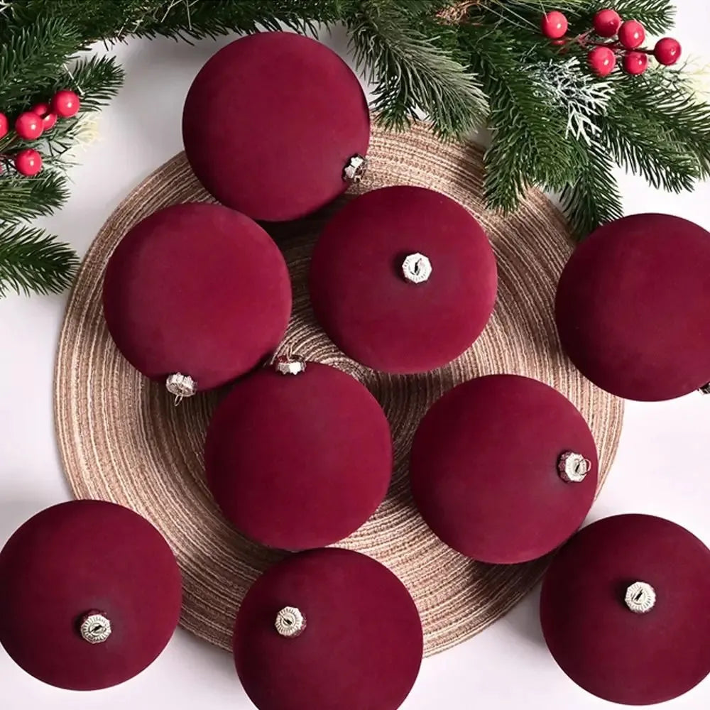 12 pcs Velvet Christmas Balls Set – 6cm Tree Ornaments with Gift Box | 2025 Xmas & New Year 2026 Decorative Baubles
