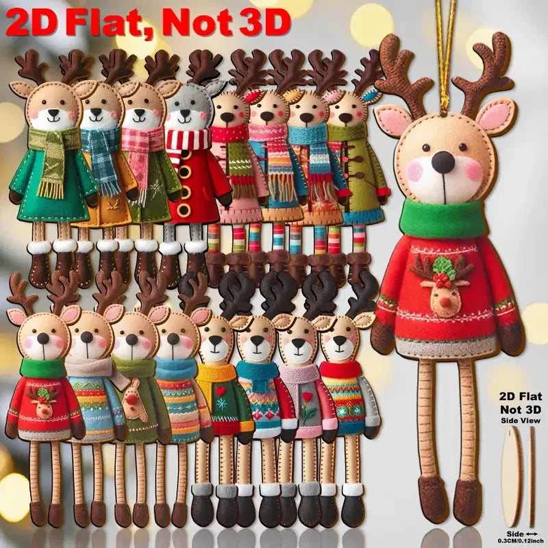 Colorful Wooden Reindeer Ornaments – 16pcs Christmas 2025 Hanging Decorations