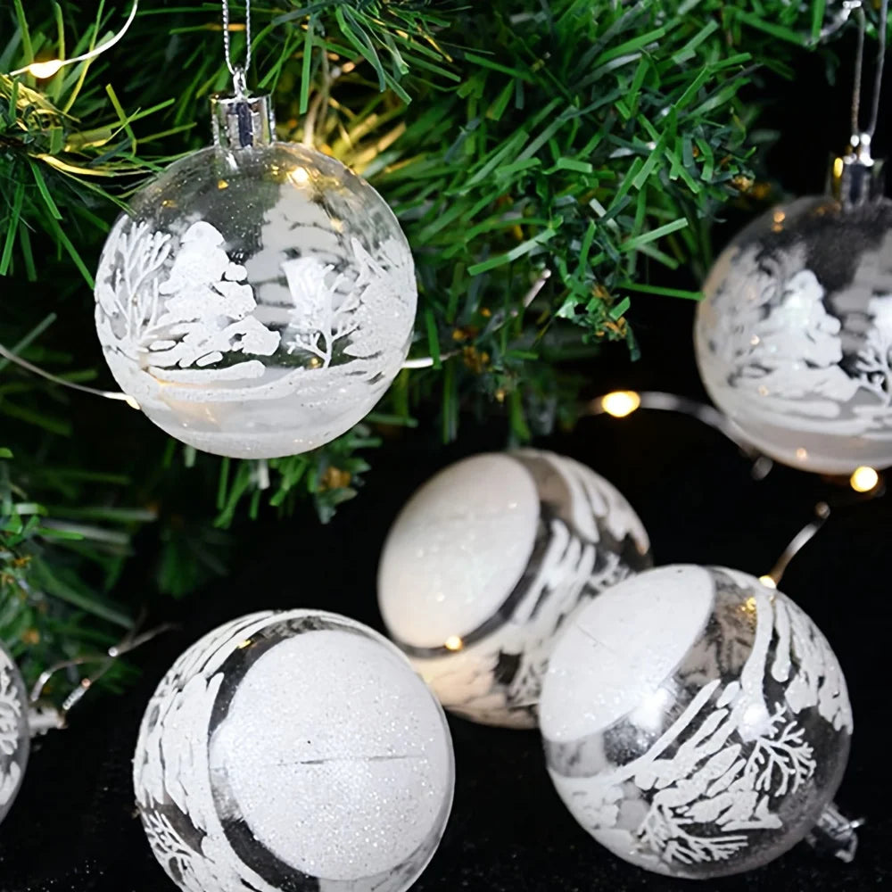 6cm Round Snowflake Christmas Balls – Glitter Tree Ornaments Set | Xmas Hanging Decorations for Home & Party 2025