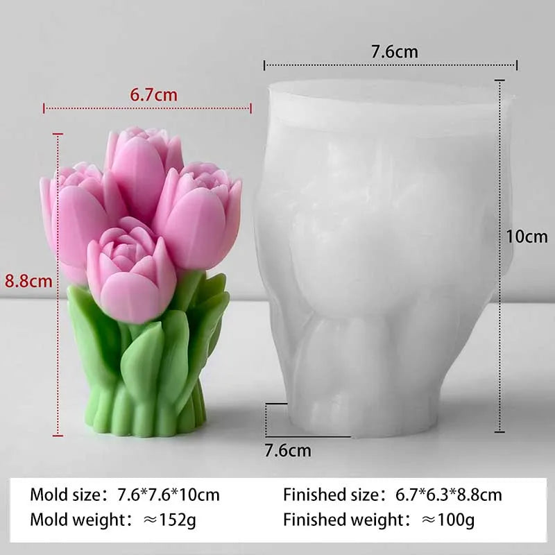 Valentine’s Day Tulip Bouquet Silicone Mold – DIY Candle, Soap, and Resin Craft Mold