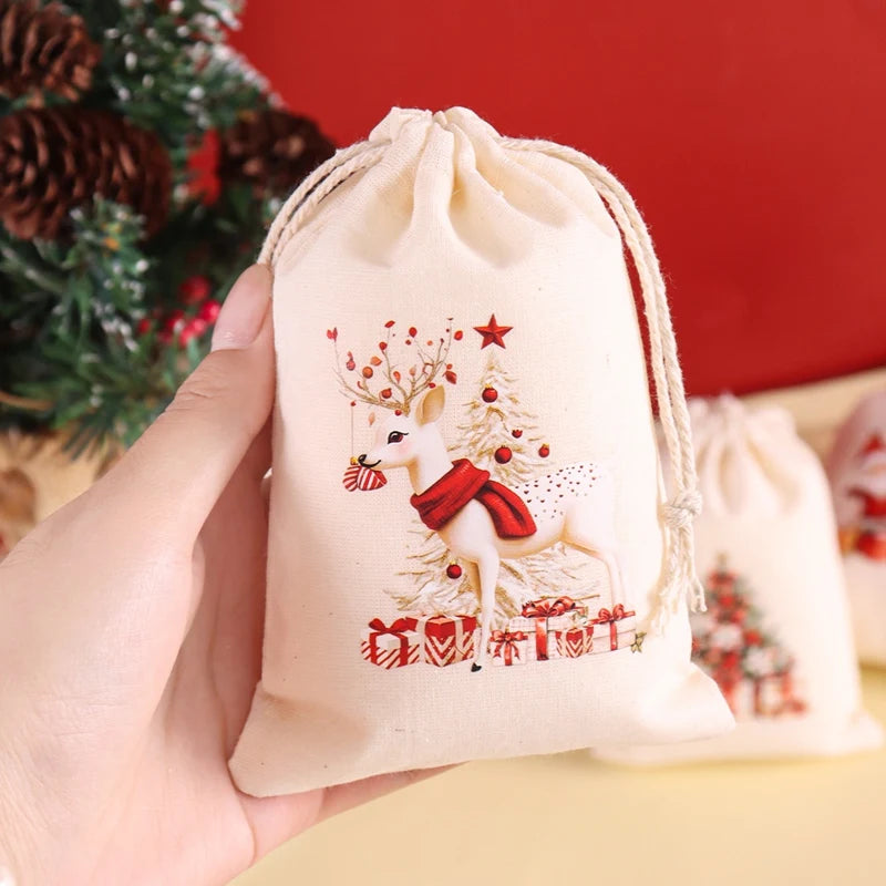 6pcs Christmas Linen Drawstring Gift Bags – Burlap Candy Pouches for Christmas 2025 & New Year 2026