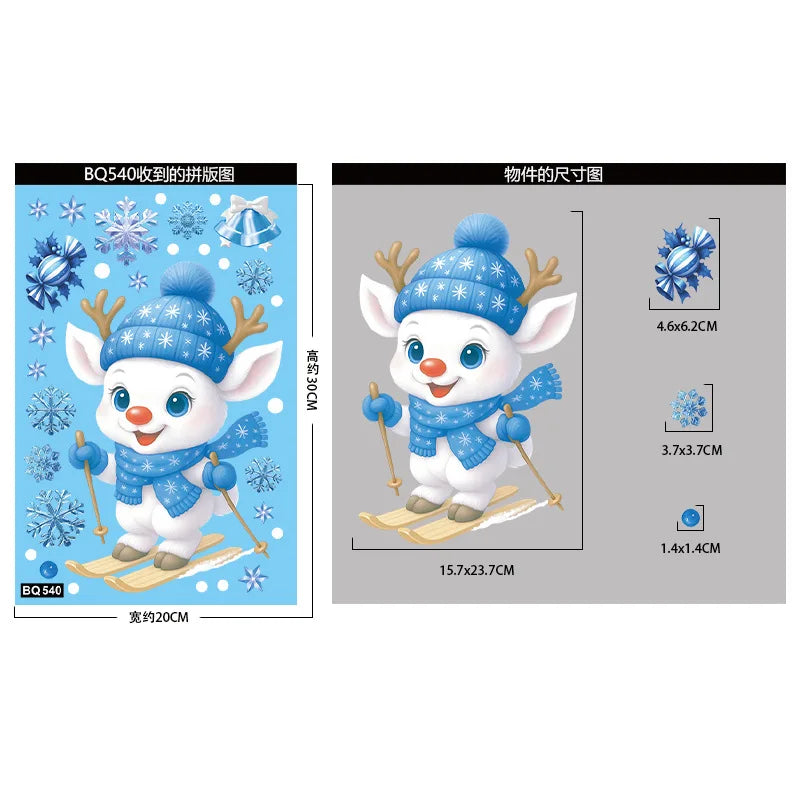 Christmas Blue Snowman Window Stickers – Santa, Elk & Snowflake Decals | Merry Christmas 2025 & Happy New Year 2026 Decor