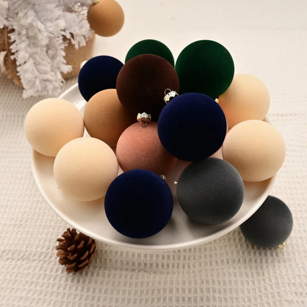 12 pcs Velvet Christmas Balls Set – 6cm Tree Ornaments with Gift Box | 2025 Xmas & New Year 2026 Decorative Baubles